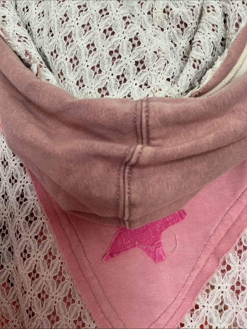 Adorable Distressed Hooded Jacket Top with Lace. XL New. Longer in back - Picture 4 of 8